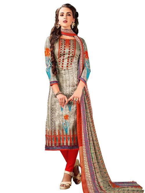 floral churidaar unstitched suit - 17393331 - Very Small Image - 1