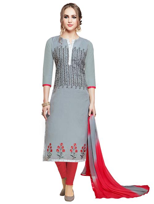 embroidered churidaar unstitched suit - 17393335 - Very Small Image - 1