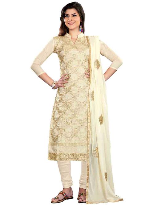 embroidered churidaar unstitched suit - 17393348 - Very Small Image - 1