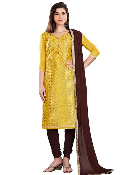 embroidered churidaar unstitched suit - 17393350 - Very Small Image - 1