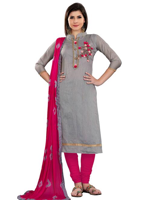 embroidered churidaar unstitched suit - 17393358 - Very Small Image - 1