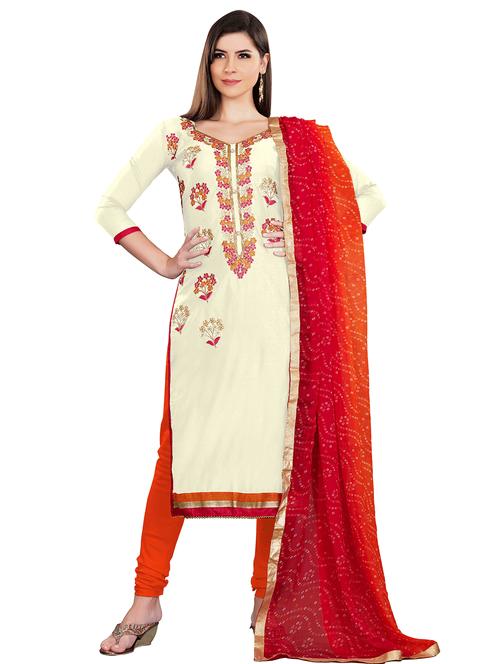 embroidered churidaar unstitched suit - 17393359 - Very Small Image - 1