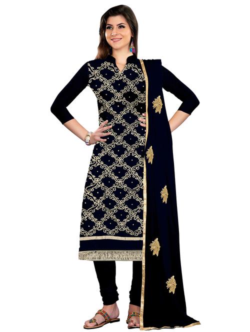 embroidered churidaar unstitched suit - 17393362 - Very Small Image - 1