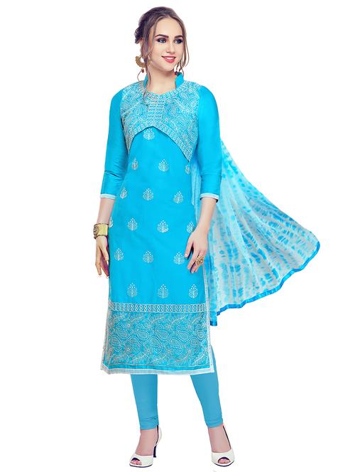 embroidered churidaar unstitched suit - 17393375 - Very Small Image - 1