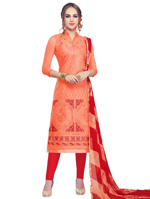 embroidered churidaar unstitched suit - 17393376 - Very Small Image - 1