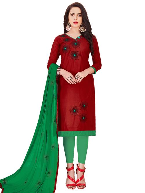 embroidered churidaar unstitched suit - 17393424 - Very Small Image - 1