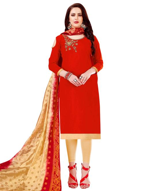 embroidered churidaar unstitched suit - 17393433 - Very Small Image - 1
