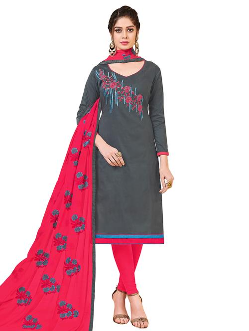 embroidered churidaar unstitched suit - 17393441 - Very Small Image - 1