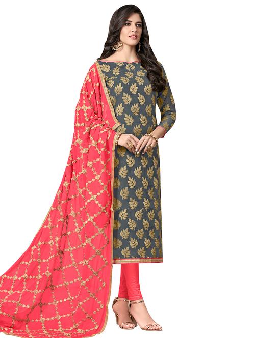 zari work churidaar unstitched suit - 17393450 - Very Small Image - 1