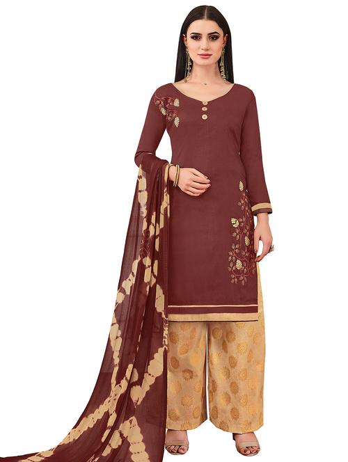 embroidered churidaar unstitched suit - 17393452 - Very Small Image - 1