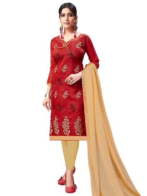 embroidered churidaar unstitched suit - 17393469 - Very Small Image - 1