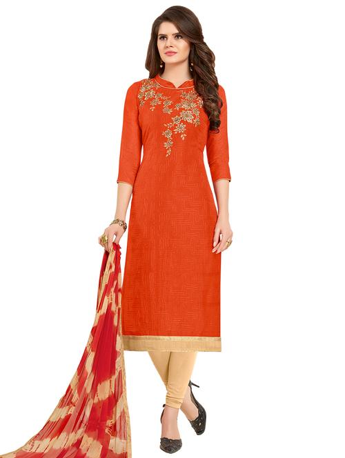 embroidered churidaar unstitched suit - 17393520 - Very Small Image - 1