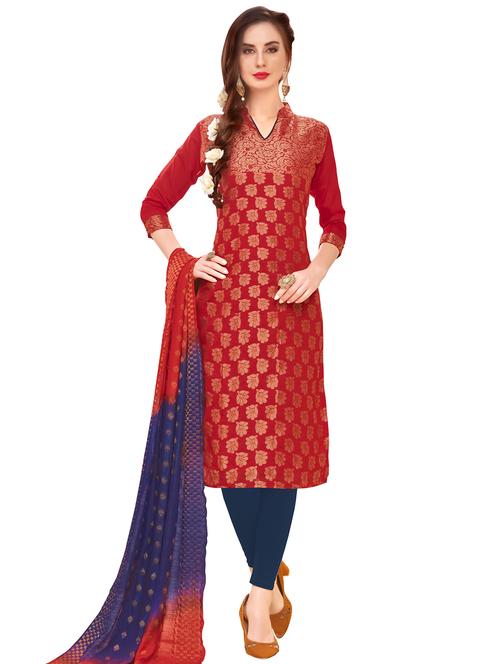 maroon silk blend unstitched suit - 17393539 - Very Small Image - 1