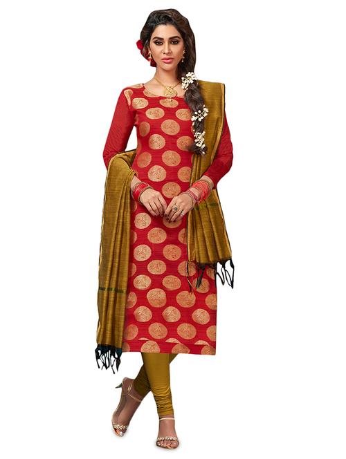 red silk blend unstitched suit - 17393548 - Very Small Image - 1