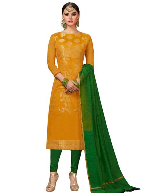 yellow silk blend unstitched suit - 17393551 - Very Small Image - 1