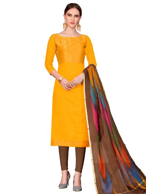 yellow silk blend unstitched suit - 17393559 - Very Small Image - 1