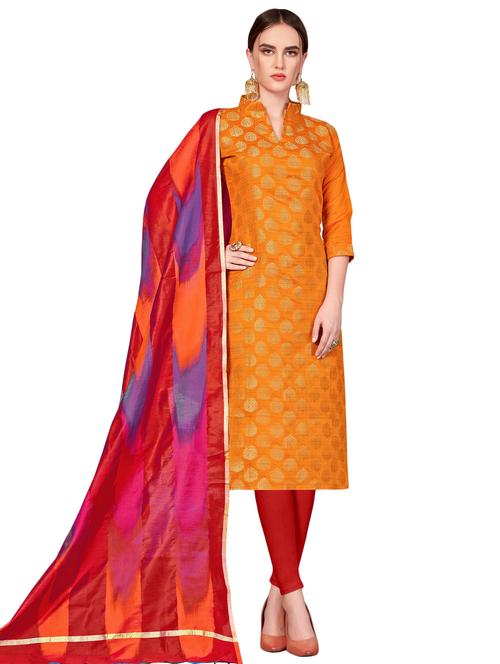 orange silk blend unstitched suit - 17393562 - Very Small Image - 1