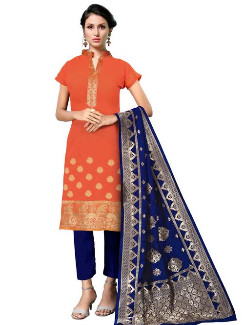 orange silk blend unstitched suit - 17393626 - Very Small Image - 1