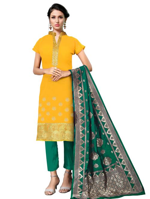 yellow silk blend unstitched suit - 17393627 - Very Small Image - 1