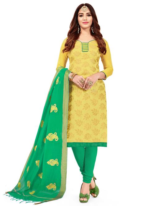 yellow cotton blend unstitched suit - 17393704 - Very Small Image - 1