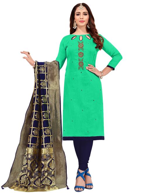 green cotton blend unstitched suit - 17393721 - Very Small Image - 1