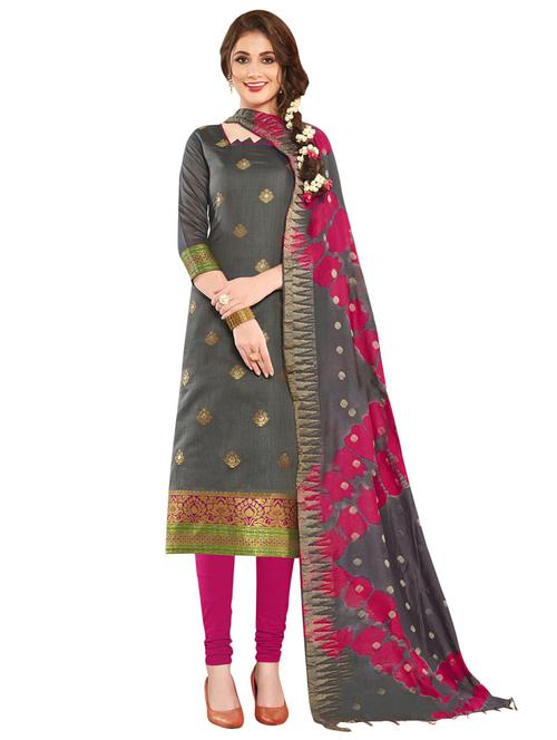 grey silk blend unstitched suit - 17393726 - Very Small Image - 1