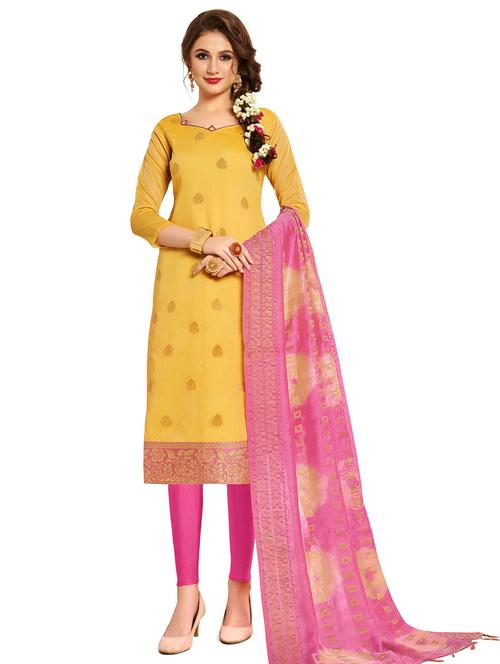 yellow silk blend unstitched suit - 17393729 - Very Small Image - 1