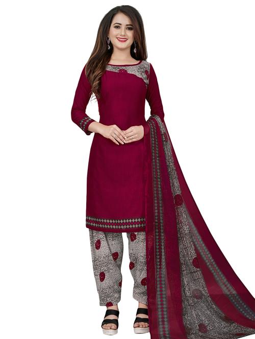 maroon crepe unstitched suit - 17393778 - Very Small Image - 1