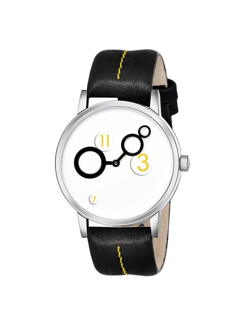 new latest watch white & yellow dial and black leather strap - 17394023 - Very Small Image - 1