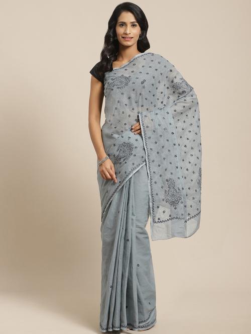 tonal chikankari saree with blouse - 17394039 - Very Small Image - 1