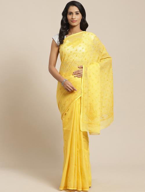solid chikankari saree with blouse - 17394040 - Very Small Image - 1