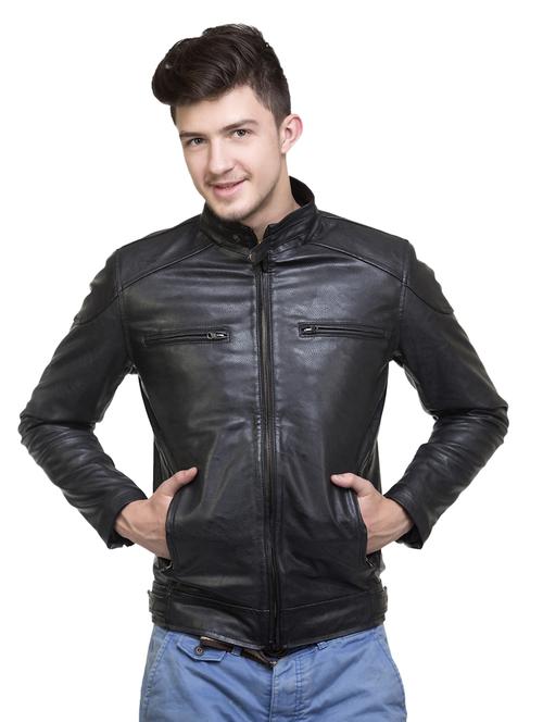black solid pu casual jacket - 17394062 - Very Small Image - 1
