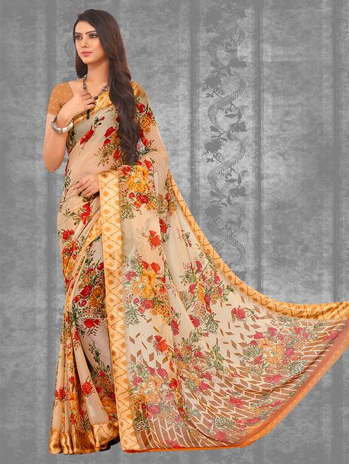 floral printed saree with blouse - 17394360 - Very Small Image - 1