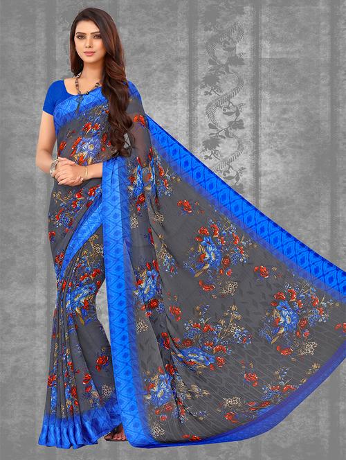 floral printed saree with blouse - 17394361 - Very Small Image - 1