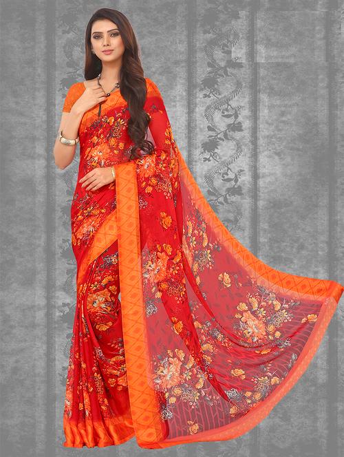 floral printed saree with blouse - 17394363 - Very Small Image - 1