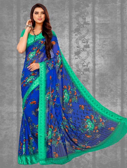 floral printed saree with blouse - 17394364 - Very Small Image - 1