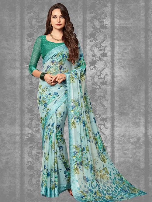 floral printed saree with blouse - 17394365 - Very Small Image - 1
