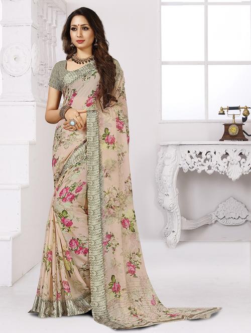 floral printed saree with blouse - 17394368 - Very Small Image - 1
