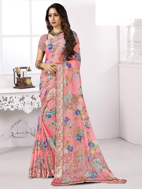 floral printed saree - 17394371 - Very Small Image - 1