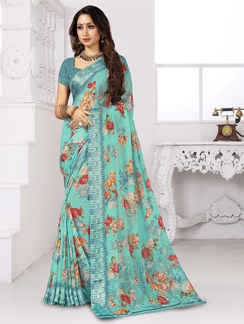 floral printed saree with blouse - 17394373 - Very Small Image - 1