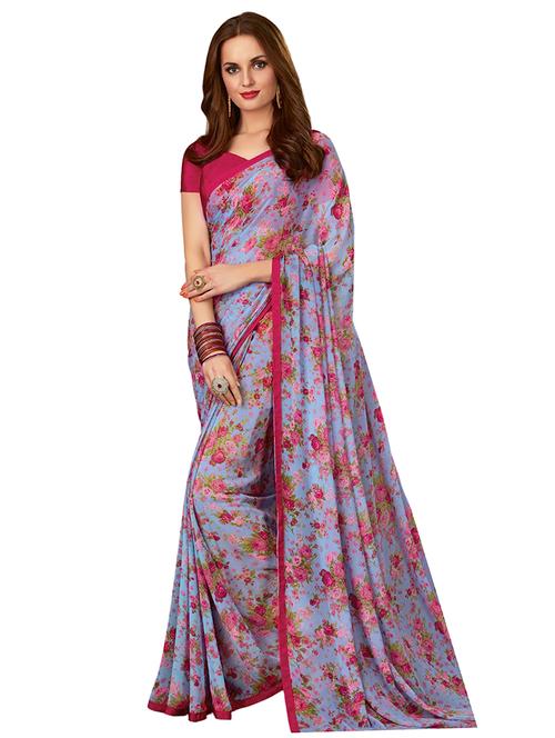 floral printed saree with blouse - 17394375 - Very Small Image - 1