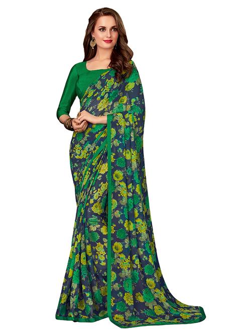 floral printed saree with blouse - 17394384 - Very Small Image - 1