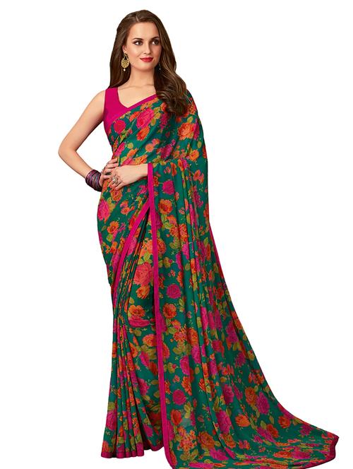 floral printed saree with blouse - 17394390 - Very Small Image - 1