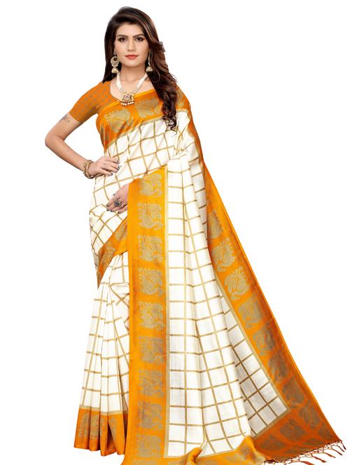 checkered printed saree with blouse - 17394521 - Very Small Image - 1