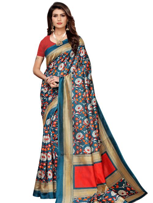 floral printed saree with blouse - 17394524 - Very Small Image - 1