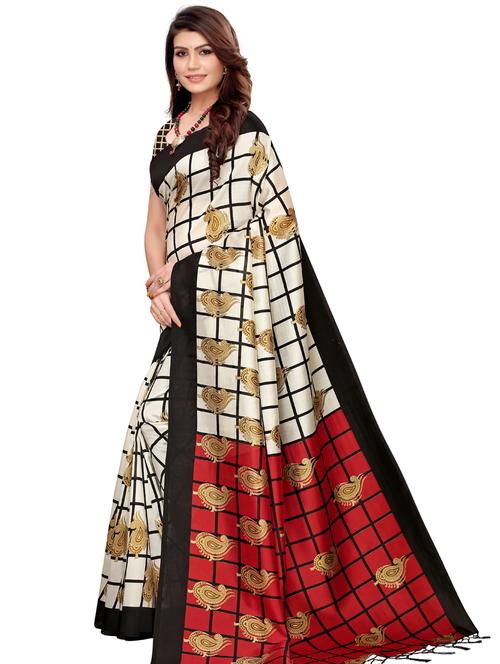 checkered printed saree with blouse - 17394529 - Very Small Image - 1