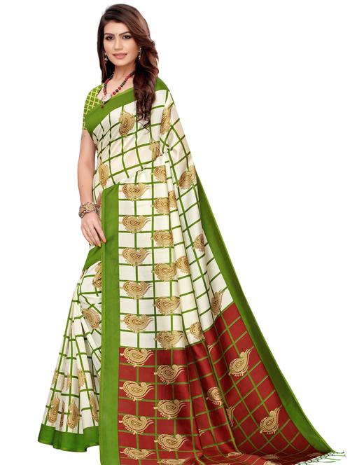 checkered printed saree with blouse - 17394532 - Very Small Image - 1