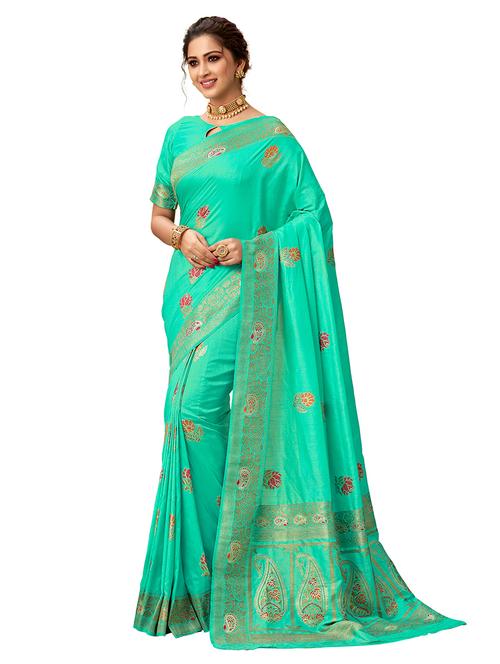turquoise woven saree - 17394611 - Very Small Image - 1