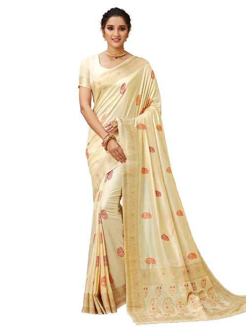 cream art silk saree with blouse - 17394613 - Very Small Image - 1