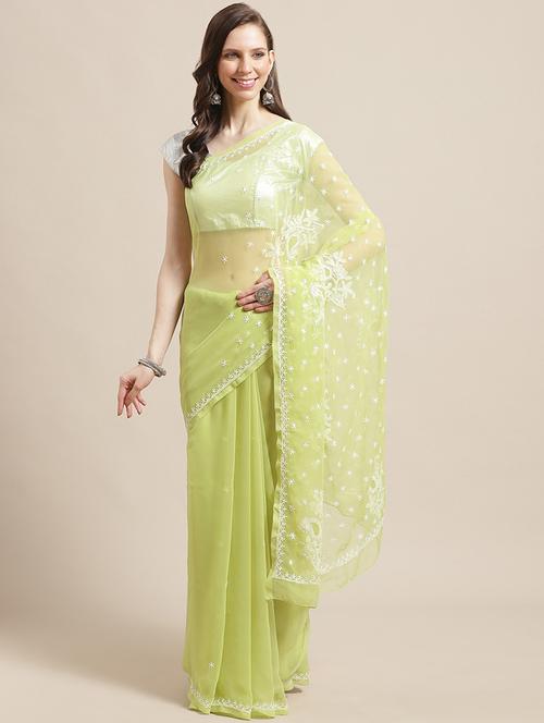 pastel chikankari saree with blouse - 17395655 - Very Small Image - 1